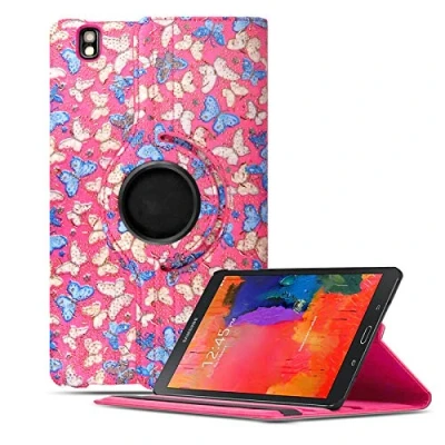 Image of Samsung Galaxy Tab Pro 8.4 Inch Case 360 Degree Rotating Stand Leather Flip Protective Cover for T320 (Blue &amp; White Butterfly)