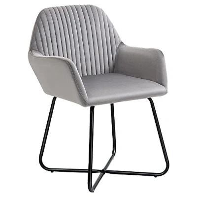 Image of HOMCOM Modern Accent Chair, Velvet Touch Fabric Upholstered Armchair with Metal Base for Living Room, Bedroom and Dinning Grey