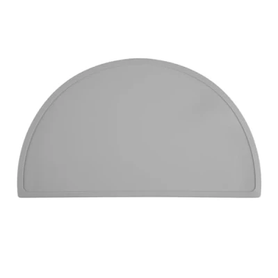 Image of Relaxdays Children&#039;s Placemat, Semi Circle Shape, Non Slip, Washable, Silicone Mat Baby, WXD: 41.5x24 cm, Light Grey, 0.2 x 41.5 24 cm