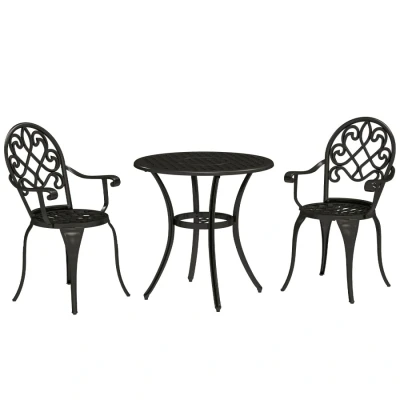 Image of Outsunny 3 Piece Patio Bistro Set for 2, Outdoor Aluminium Garden Table and Chairs with Adjustable Footpads Balcony, Patio, Black