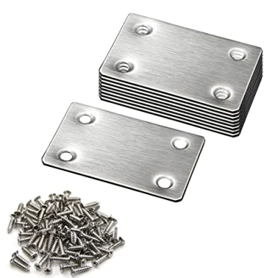 Image of 10 Pcs 60 X 38mm Flat Corner Brace Shelf Bracket Stainless Steel Straight Support for Repair Fixing Mending Joining Furniture with 40 Screws,Silver,PPJM 60*38