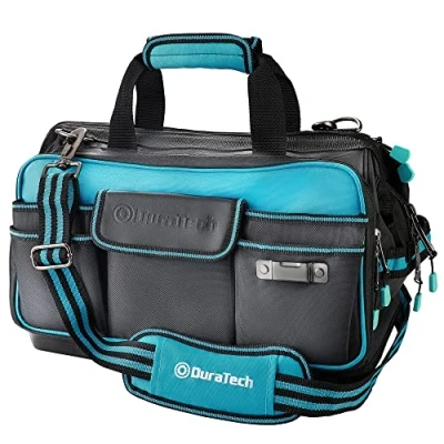 Image of DURATECH Tool Bag 17 inch, 32 Pockets Large Bag, Hard Base Wide Open Mouth Storage 840D Heavy Duty Bags with Adjustable Shoulder Strap, Suitable for Household and Maintenance Personnel