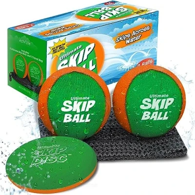 Image of Activ Life Skip Ball, 2 Pack (Green, Orange), Water Skipping Balls for Swimming Pools, Pool Ball and Toy Kids, Easter Basket Stuffer Gift Kids