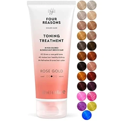 Image of Four Reasons Color Mask Rose Gold (27 Colors) Toning Treatment, Depositing Conditioner, Tone &amp; Enhance Treated Hair Semi Permanent Dye, Vegan and Cruelty Free, 6.76 fl oz