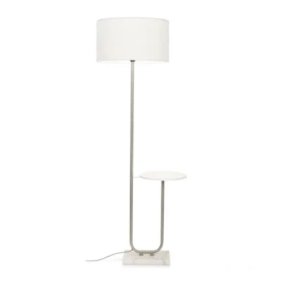 Image of MiniSun Large Brushed Chrome Curved Stem Marble Floor Lamp Coffee Table Living Room Lounge Standing Light White Shade + LED Bulb