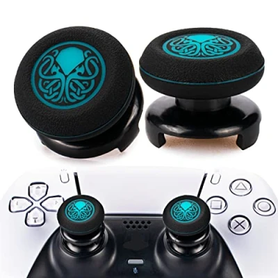 Image of Playrealm FPS Thumbstick Extender &amp; Printing Rubber Silicone Grip Cover 2 Sets for PS5 Dualsenese PS4 Controller (Cthulhu Abyss Blue)