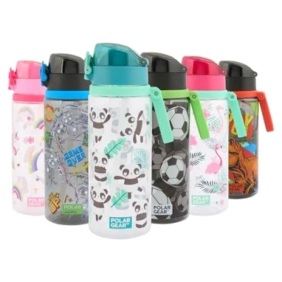 Image of Polar Gear Aqua Flip 650ml Kids Water Bottles with Straw &amp; Soft Spout BPA Free Bottle Push Button Lock Cap Leakproof Drinks Canteen for Boys and Girls Carry Strap