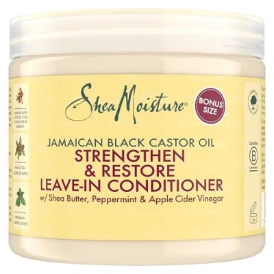 Image of SheaMoisture Jamaican Black Castor Oil Strengthen &amp; Restore Leave In Conditioner no silicones or sulphates for chemically processed, heat styled natural hair 431 ml