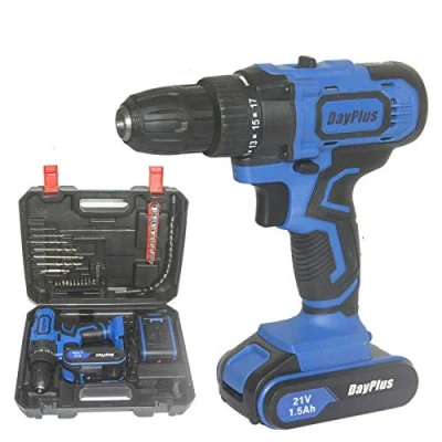 Image of Portable Cordless Drill w/2PCS Li Ion Batteries Electric Driver Kit Tool Repair Set 18+1 Torque 21V DIY Screwdriver Tail Hammer 2 Speed Mini Wireless Power 3/8Inch with LED&amp;Magnet
