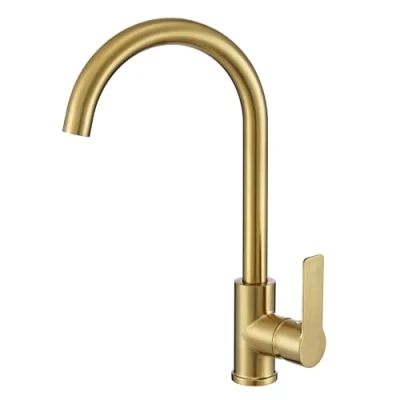 Image of Peppermint Brushed Gold Kitchen Tap Single Lever Monobloc Mixer Sink in Taps 1 Hole 360 Swivel Spout