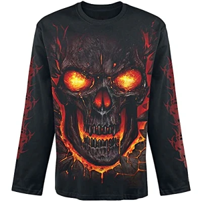 Image of Spiral Men Skull Lava Longsleeve T Shirt Black Large