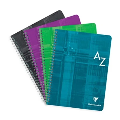 Image of Clairefontaine Ref 8998C Wirebound Indexed Notebook (50 Sheets) 17 x 22cm Size, Squared Ruling, 90gsm Brushed Vellum Paper, Laminated Card Cover Assorted Colours (Pack of 5)