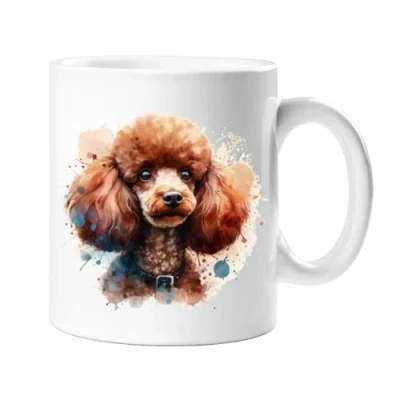 Image of Stag Gallery Brown Poodle Dog Watercolour Splash Effect Gift 10oz Ceramic Mug Artistic Colourful Coffee Tee