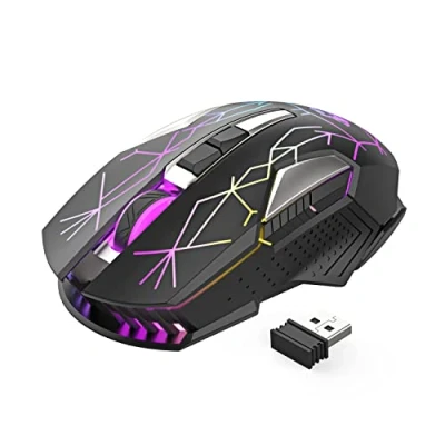 Image of Wireless Gaming Mouse with 2.4GHz USB Receiver RGB Breathing Backlit Rainbow LED Backlight Adjustable DPI Silent Click Rechargeable Ergonomic 7 Button Mice For Computer Laptop PC Use Star Black