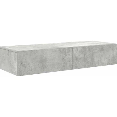 Image of vidaXL Concrete Grey Wall Shelf with Drawers Engineered Wood, 100x36x19 cm, Modern Floating Cabinet for Bedroom/Living Room