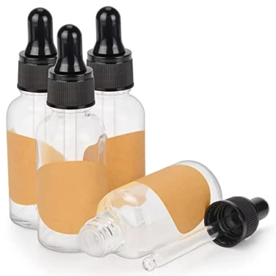 Image of stonylab 4 Pack Glass Dropper Bottle, Empty Bottle with Dropper, Inner Plug and Label for Essential Oils Aromatherapy Fragrances (30 ml, Transparent)