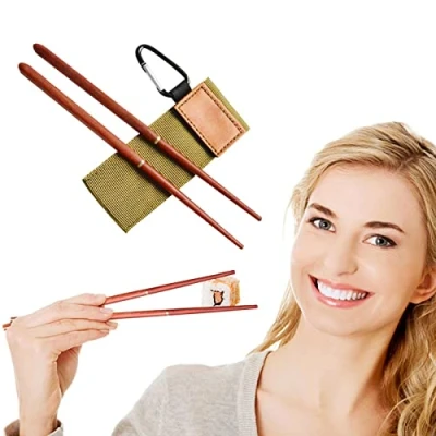 Image of HINAA Chopsticks,Travel Utensils Reusable Chopsticks, Folding Wooden Portable Chopsticks with Carry Bag Travel Cutlery for Outdoor Camping Hiking