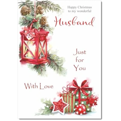 Image of doodlecards Husband Christmas Card Lamp and Parcels Medium Size for with Plain Envelope