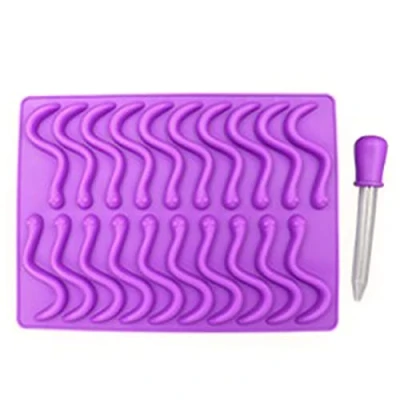 Image of 20 Cavity Earthworms Silicone Mold Jelly Candy Chocolate Cake Decorating Tools Baking Moulds with Dropper