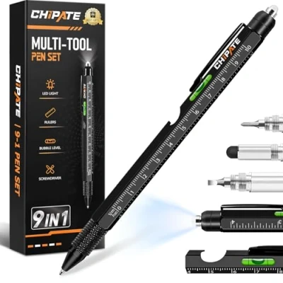 Image of Chipate Gifts for Men, 9 in 1 Multi Tool Pen, Mens Christmas, Birthday Him, Stocking Fillers Men Who Have Everything, Gadgets Gifts, Secret Santa