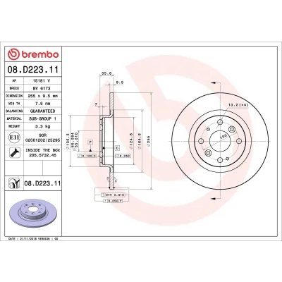 Image of B45G33251A, BJT233251A Brake disc BREMBO 09.C652.11 295mm 25mm 5 internally vented Coated MAZDA: 3 Box Body / Hatchback, Saloon, CX