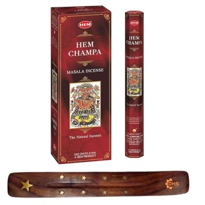 Image of HEM Champa Premium Incense Sticks, Full Pack of 12, Each 15 gms with DHS stick holder for Yoga, Meditation, Healing, Spirituality, Aromatherapy, Spa and Relaxation…
