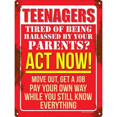 Image of Teenagers Act Now! Tin Sign 15x20cm