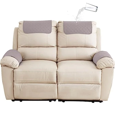 Image of GYHH Sofa Armrest Cover, Headrest Cover for Recliner Chair Arm Cover,Armchair Slipcover Nonslip Quilted Furniture Protector Pets Leather Couch (Light Gray,2 Seat 4 pc)