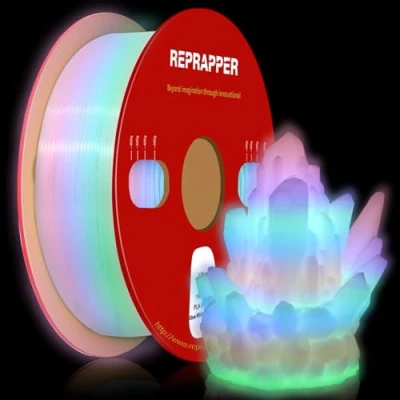 Image of RepRapper Glow in The Dark White to Rainbow PLA Filament 1.75mm (+ 0.03mm) 2.2lb (1kg) for 3D Printer &amp; Pen, Material with Multicolor Effect