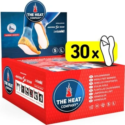 Image of THE Heat COMPANY Insole Foot Warmers Adhesive 30 Pairs EXTRA WARM 8 Hours of Warmth Instant Air Activated Purely Natural SMALL Size: 3 6.5