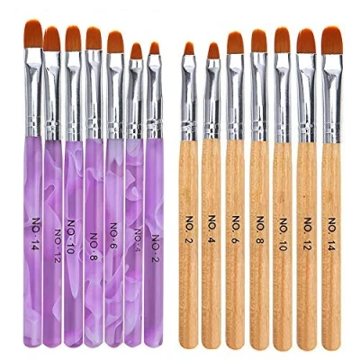 Image of Mwoot 14 PCS Nail Painting Brush, Acrylic Art Brush Set Nylon Hair Pen Tool for Design Salon and DIY Purple