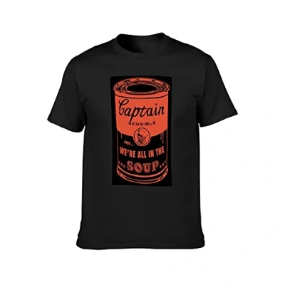 Image of Captain Sensible Punk Soup Pop Art 1977 Rocker The Damned Men Black Cotton T Shirt Print Tee Shirts L