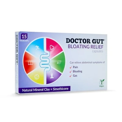 Image of Doctor Gut Bloating Relief Capsules, 15 Caps Stomach Pain Relief, Trapped Wind &amp; Gas Drug Free, Natural Clay, Expels Harmful Causes of Flatulence