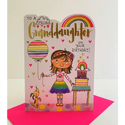 Image of Rachel Ellen Special Granddaughter Birthday Card Girl Rainbow Cake Balloon