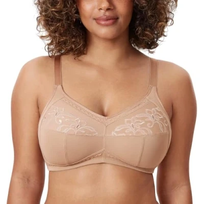Image of Delimira Women&#039;s Wireless Bras Cotton Mastectomy with Pockets Post Surgery Full Cup Comfort Plus Size Everyday Bra Natural 36DD