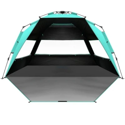 Image of OutdoorMaster Beach Tent with Dark Shelter Technology, Portable Shade Sun Canopy for 4 6 Person UPF 50+ UV Protection, Easy Setup Pop Up Family Size Green