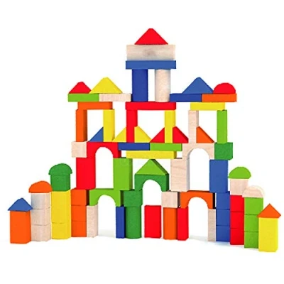 Image of URBN TOYS 80 Pcs Solid Wood Large &amp; Colourful Building Construction Blocks