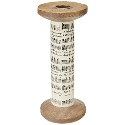 Image of FESTIVE PRODUCTIONS Polyresin Small Spindle Candle Holder with Wood Effect, Microfibre, Multi Colour, 8 x 18.5 cm