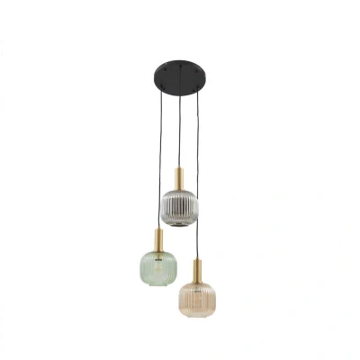 Image of Lindby Doroteo pendant light, 3 bulb, green/amber/grey, glass