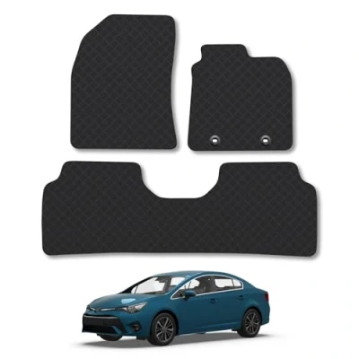 Image of 5mm Rubber Car Mats Compatible With Toyota Avensis (2011 2018) Tailored Fit Floor Set Accessory Custom Anti Slip Backing Heavy Duty Waterproof Easy Clean Durable All Weather Full Coverage