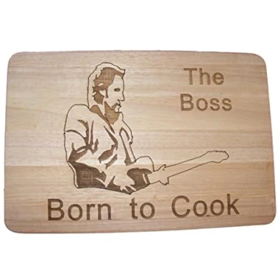 Image of FastCraft BRUCE SPRINGSTEEN THE BOSS BORN TO COOK GIFT WOODEN CHOPPING CUTTING CHEESE BOARD PLACE MAT COOKING BAKING PRESENT (Premium Hardwood 30x20x1.5 cm)