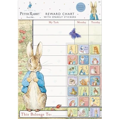 Image of Paper Projects 01.70.30.056 Peter Rabbit Reward Includes 56 Sparkly Stickers Colourful Chart is Wipe Clean, Medium