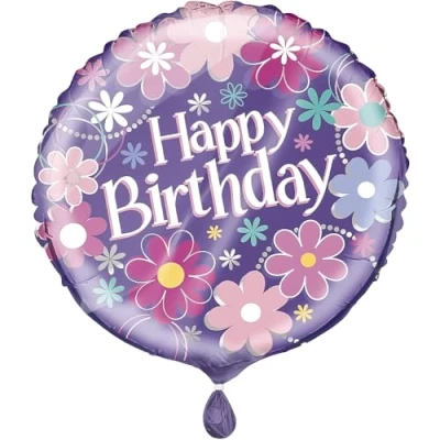 Image of Birthday Blossoms Multicolor Round Foil Balloon (45cm) 1 Piece Vibrant Party Decor for Celebration &amp; Parties