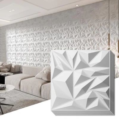 Image of Art3d 33 Pack 3D Wall Panels for Interior Decor, Modern Diamond Textured Accent Paneling Gaming Living Room TV Background, 12 x inch White