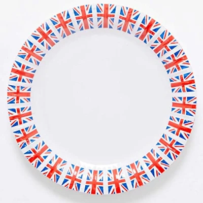 Image of amscan 9913035 66 RWB GB Flag Paper Plates (12pks x 8pcs, 23cm)