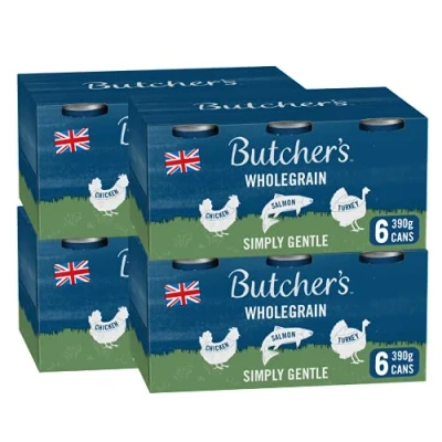 Image of Butcher&#039;s Simply Gentle Wholegrain Recipes Wet Dog Food Tin Cans Variety Pack, 9.36 kg (24 x 390 g)