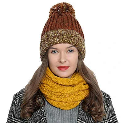 Image of DonDon Winter Scarf for Women Knitted Loop Snood knit neck warmer knitting pattern Red
