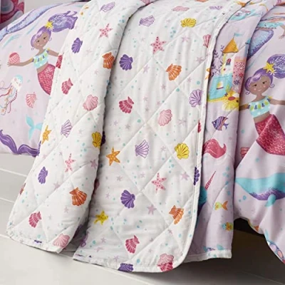 Image of Happy Linen Company Girls Kids Magical Mermaids Lilac Purple Reversible Quilted Throwover