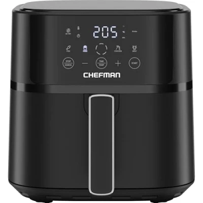Image of Chefman 5.7L Air Fryer, Touch Controls with 4 Presets, Compact Fryer Hi Fry Technology for Extra Crisp, Quick &amp; Easy Meals, Nonstick Dishwasher Safe Basket, Black