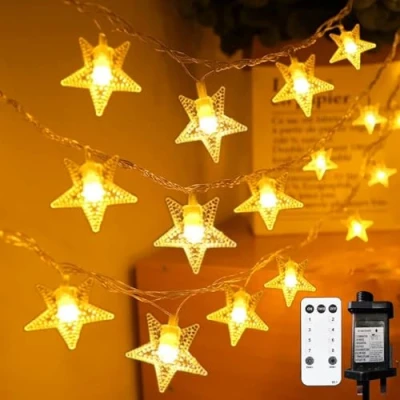 Image of Plug in LED String Lights, Mains Powered 100 Star Christmas Lights with Remote Control 33 feet 8 Modes Fairy for Girls Bedroom， Xmas Decoration Indoor Outdoor